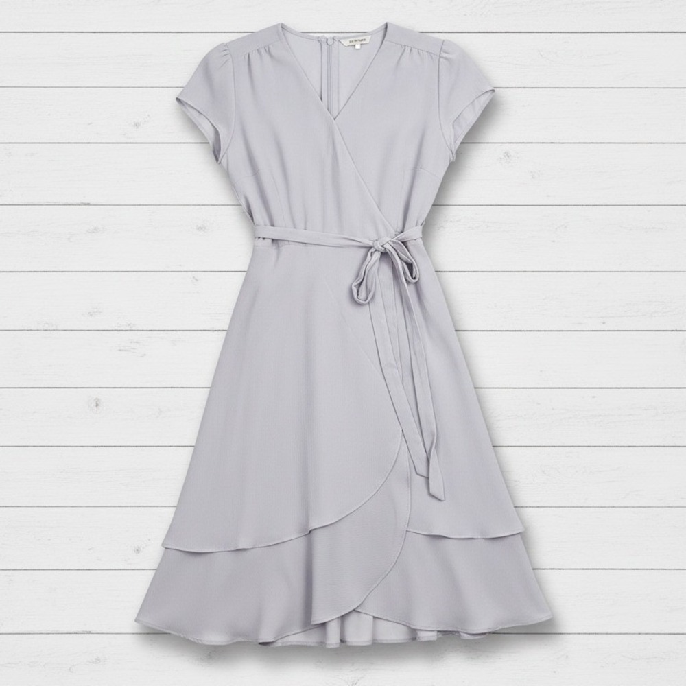 Romantic Wrap Midi Dress WAYF M Lavender Blue Crepe Cottage Soft Ethereal Fairy